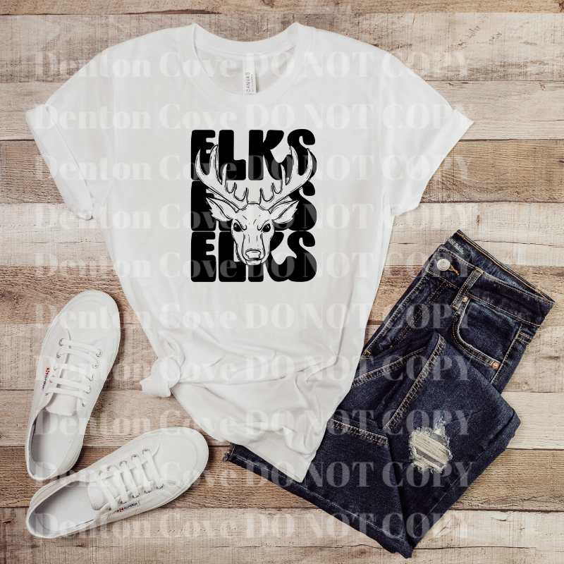 Stacked Mascot Elks Short Sleeve DTF Graphic Tee