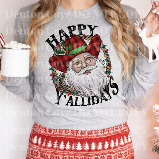 Happy Y'allidays Santa Short Sleeve DTF Graphic Tee
