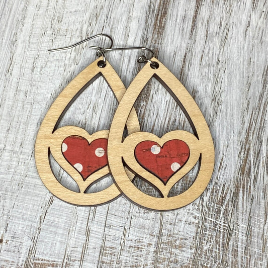 Heart Drop Wooden Earrings