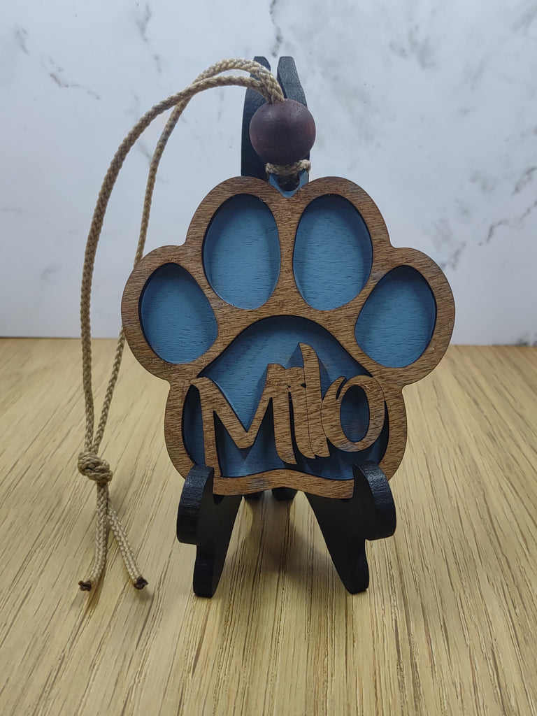 Personalized Paw Wood Ornament Layered Handcrafted