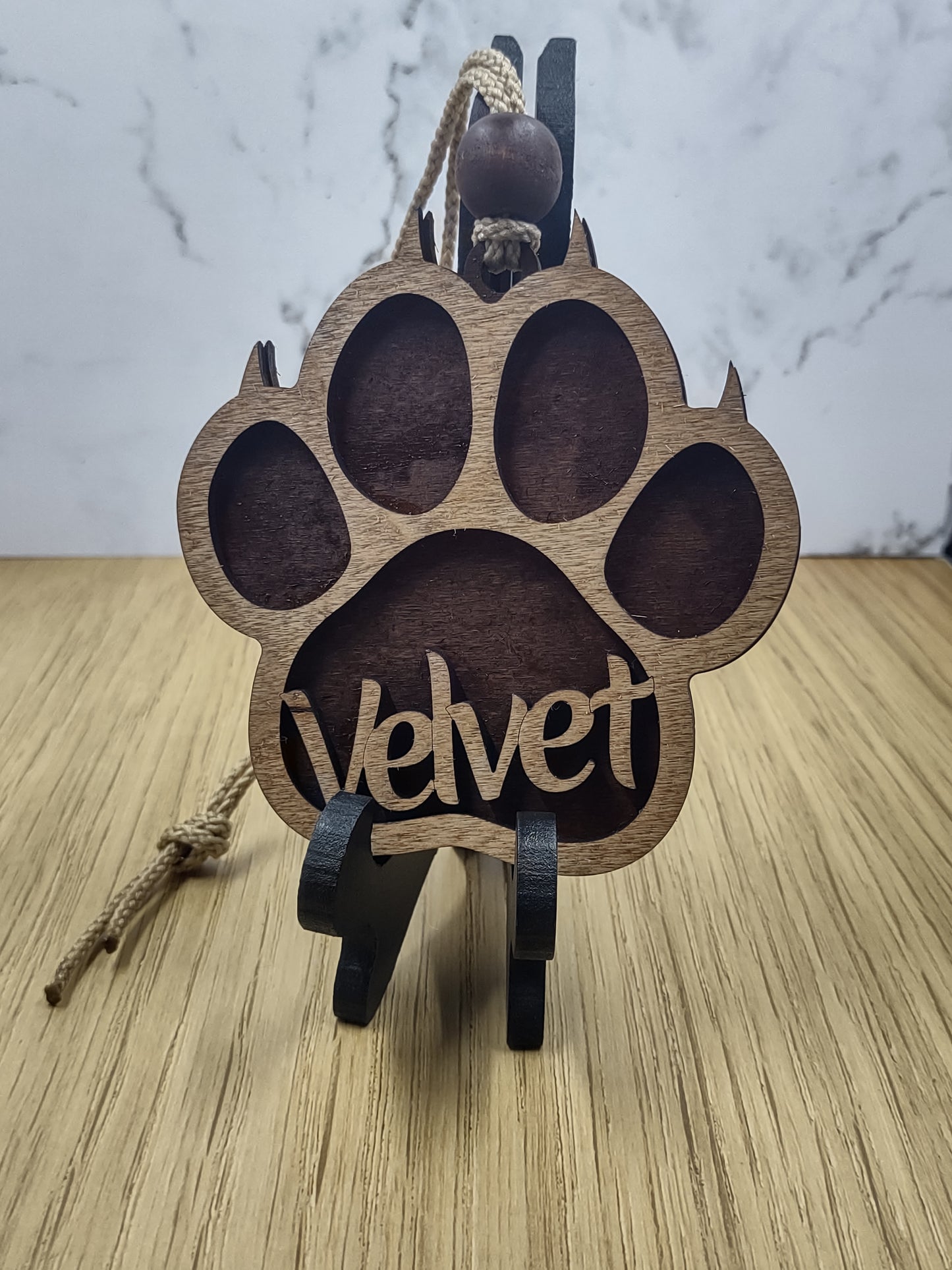 Personalized Paw Wood Ornament Layered Handcrafted
