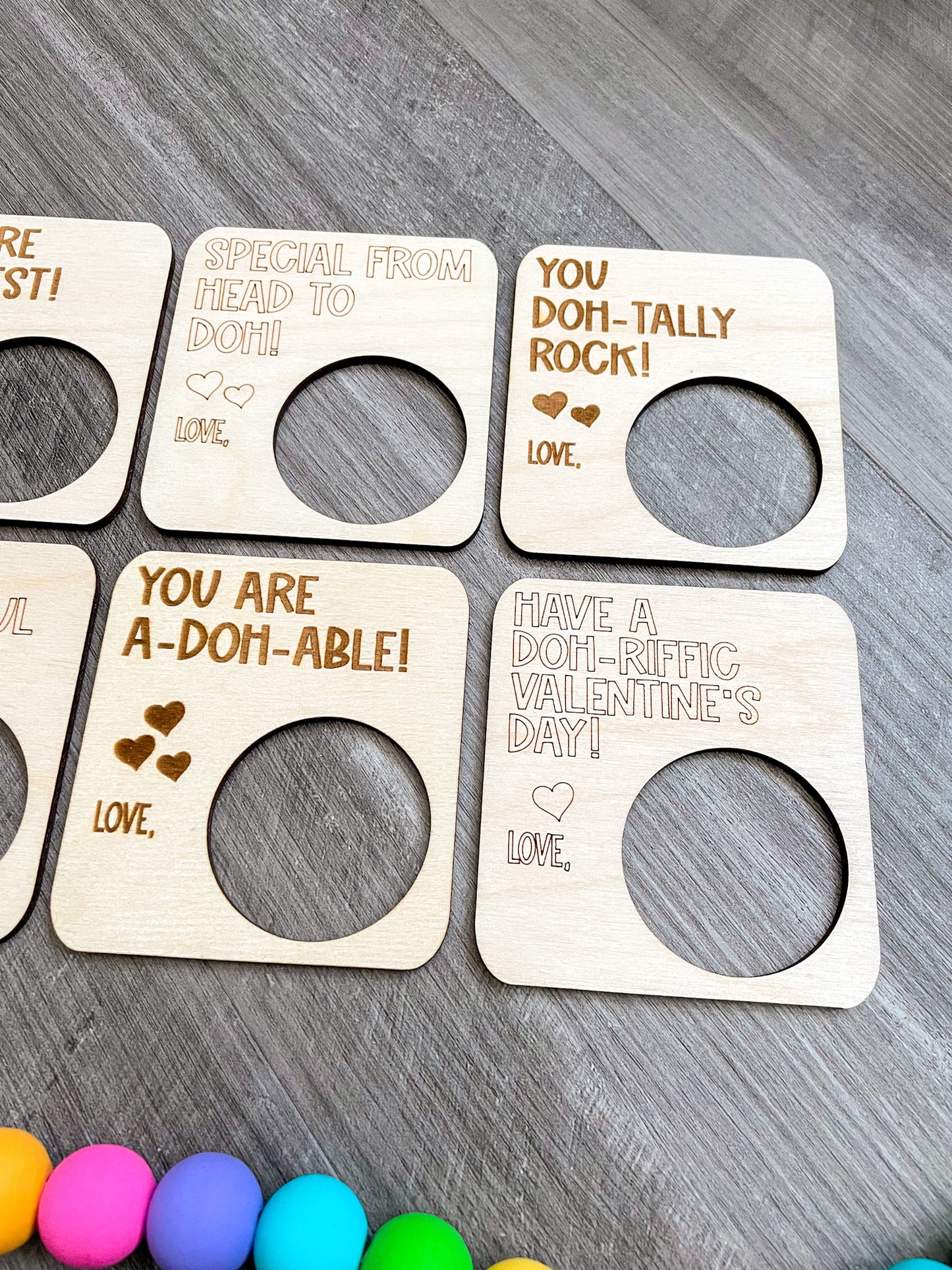 Personalized Playdough Valentines Day Cards Set of 8 | Wood | Laser Engraved and Cut