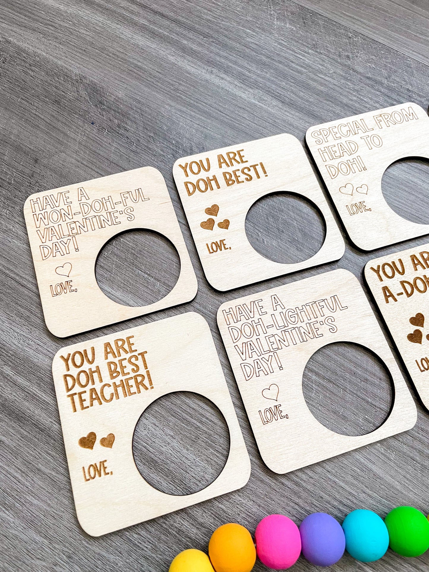 Personalized Playdough Valentines Day Cards Set of 8 | Wood | Laser Engraved and Cut