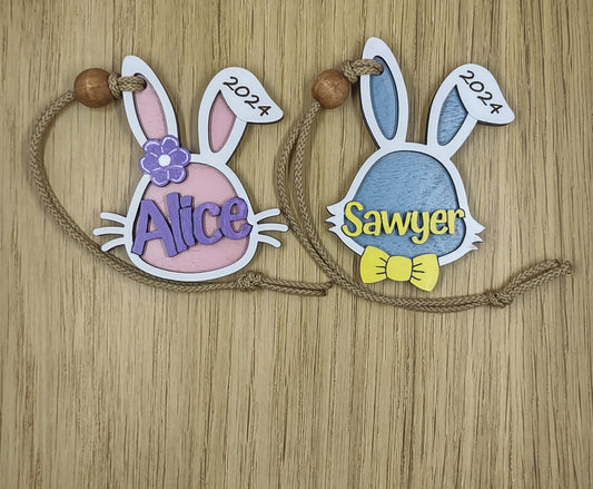 Personalized Easter Bunny Tag Wood Layered Handcrafted