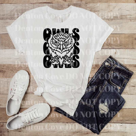 Stacked Mascot Owls Short Sleeve DTF Graphic Tee