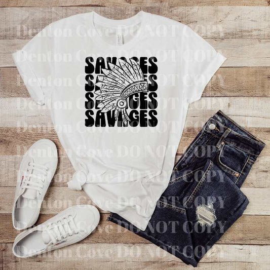 Stacked Mascot Savages Short Sleeve DTF Graphic Tee
