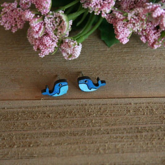 Hand-crafted Wood Whale Earrings