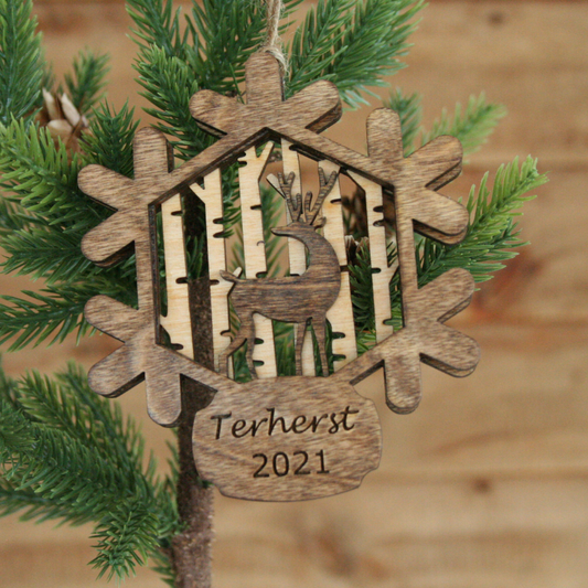 Hand-crafted Layered Wood Deer Ornament