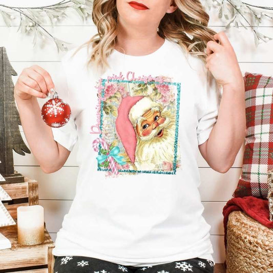Dreaming of a pink Christmas graphic tee short sleeve shirt