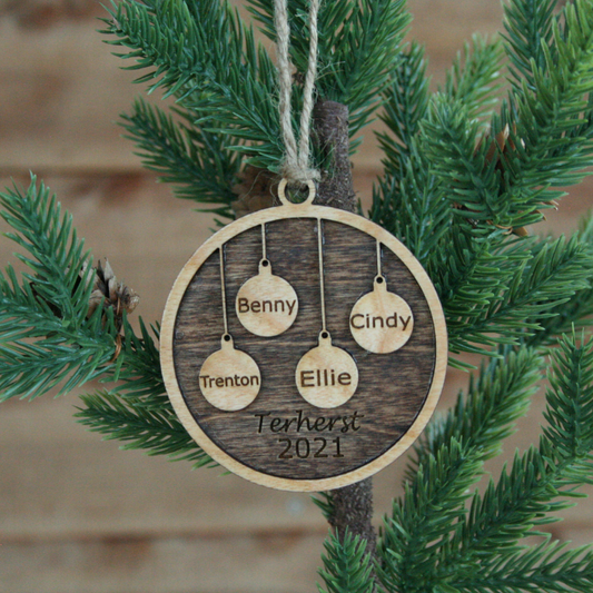 Hand-crafted Wood Christmas Family Name Ornament