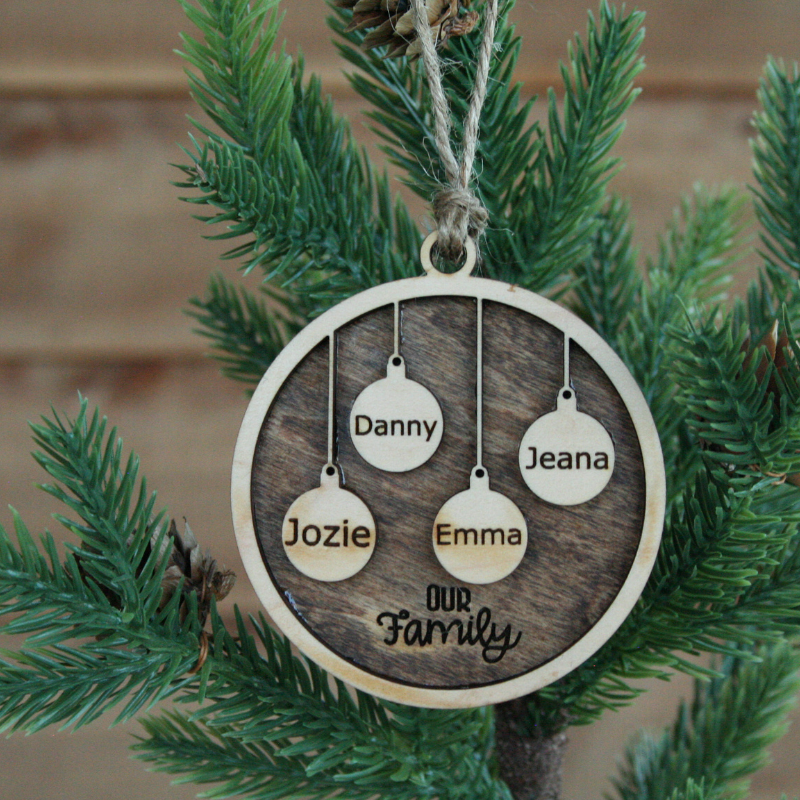 Hand-crafted Wood Christmas Family Name Ornament