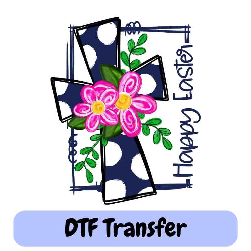 Happy Easter Navy and Pink Cross - DTF Transfer