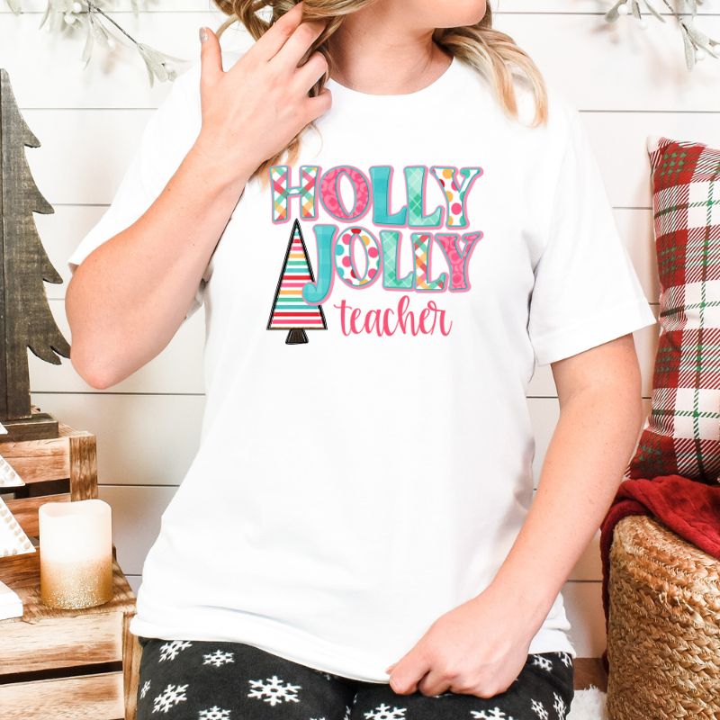 Holly Jolly Teacher Short Sleeve Graphic Tee