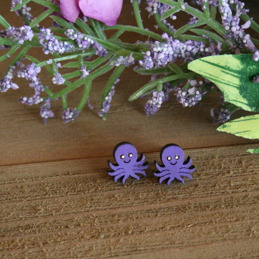 Hand-crafted Wood Octopus Earrings