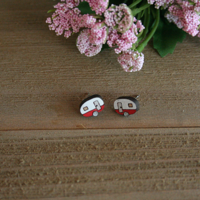 Hand-crafted Wood Camper Earrings