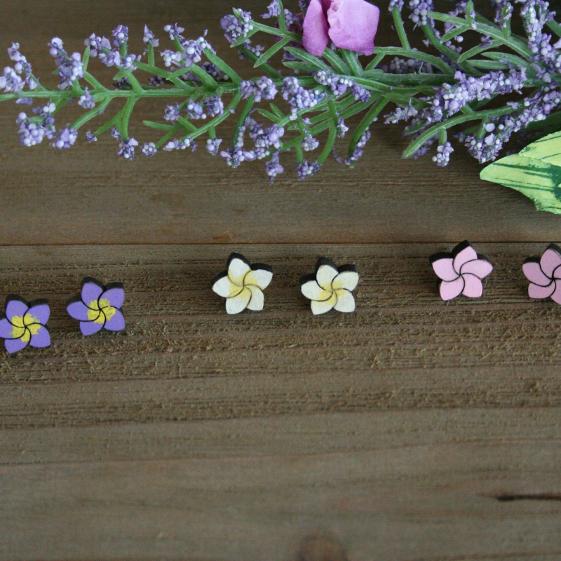 Hand-crafted Wood Tropical Flower Earrings