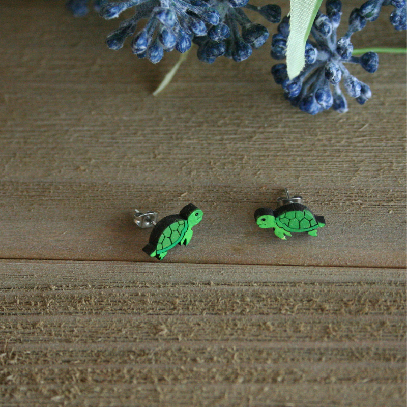 Hand-crafted Wood Turtle Earrings