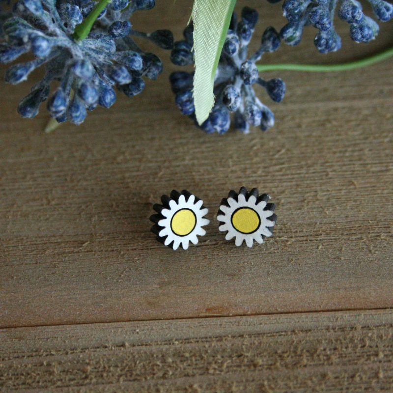 Hand-crafted Wood Daisy Earrings